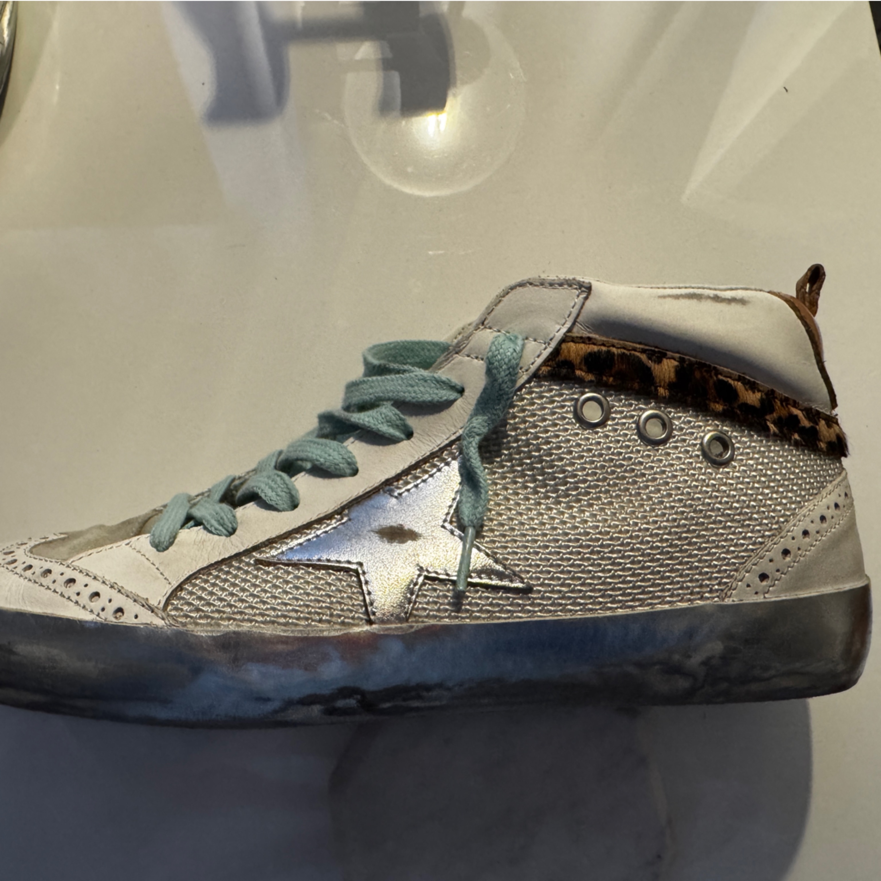 Golden Goose Midstar Sneakers With Silver And Tan Accents